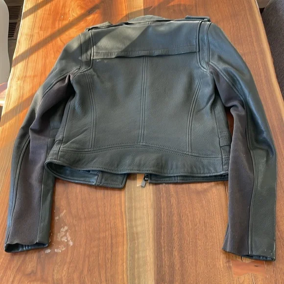 BCBG MaxAzria Genuine Leather Olive Coat with Lace Up XXS - Picture 10 of 16